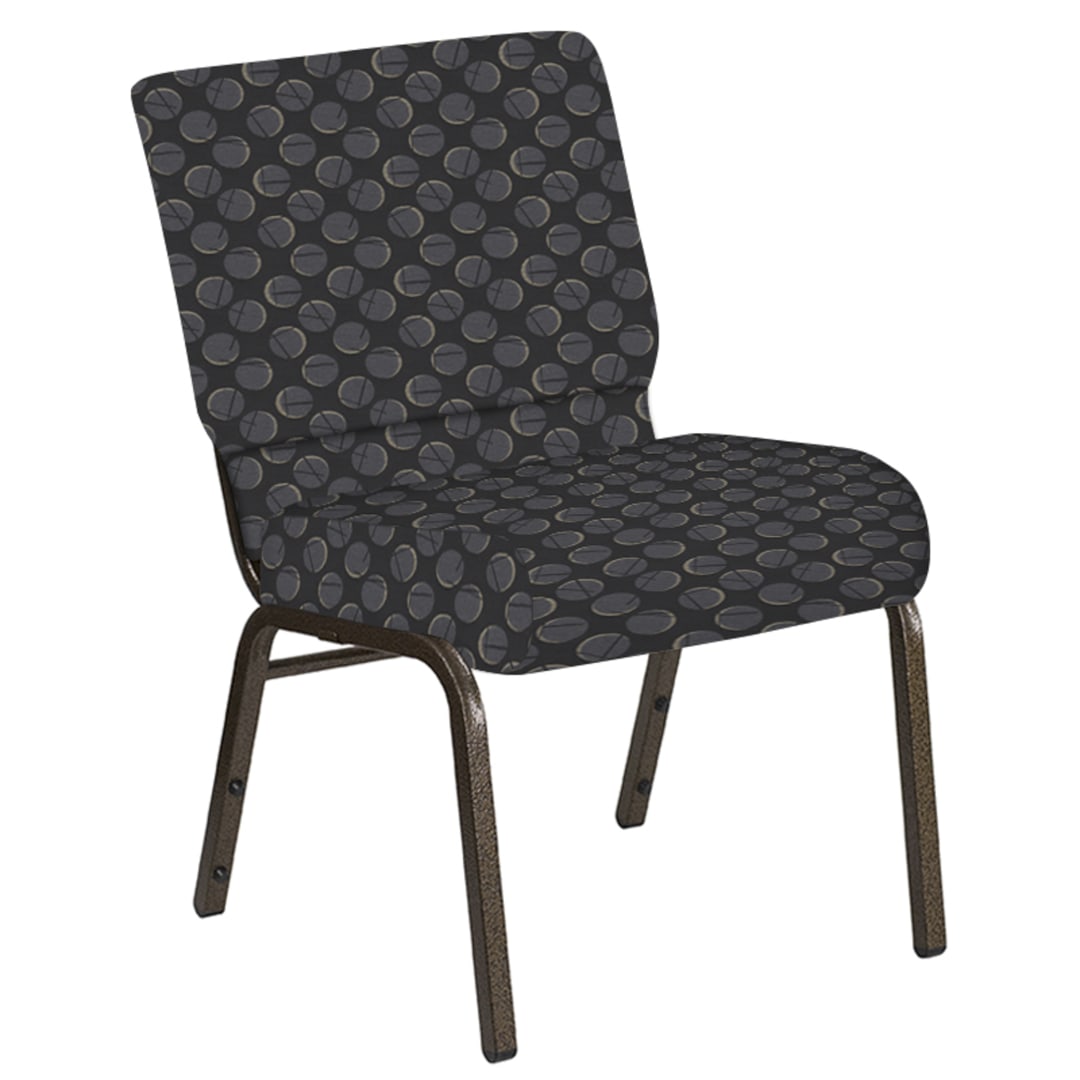 Embroidered 21''W Church Chair in Cirque Black Fabric - Gold Vein Frame