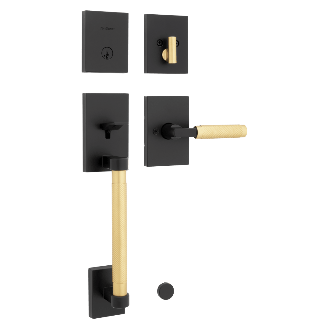 Prava Single Cylinder Handleset w/ Prava Lever featuring SmartKey Security™ in Matte Black and Satin Brass