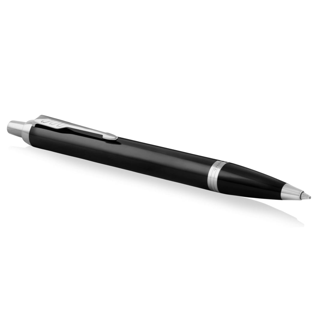 Parker IM Ballpoint Pen, Black Lacquer Chrome Trim with Medium Point Blue Ink Refill (1931665)