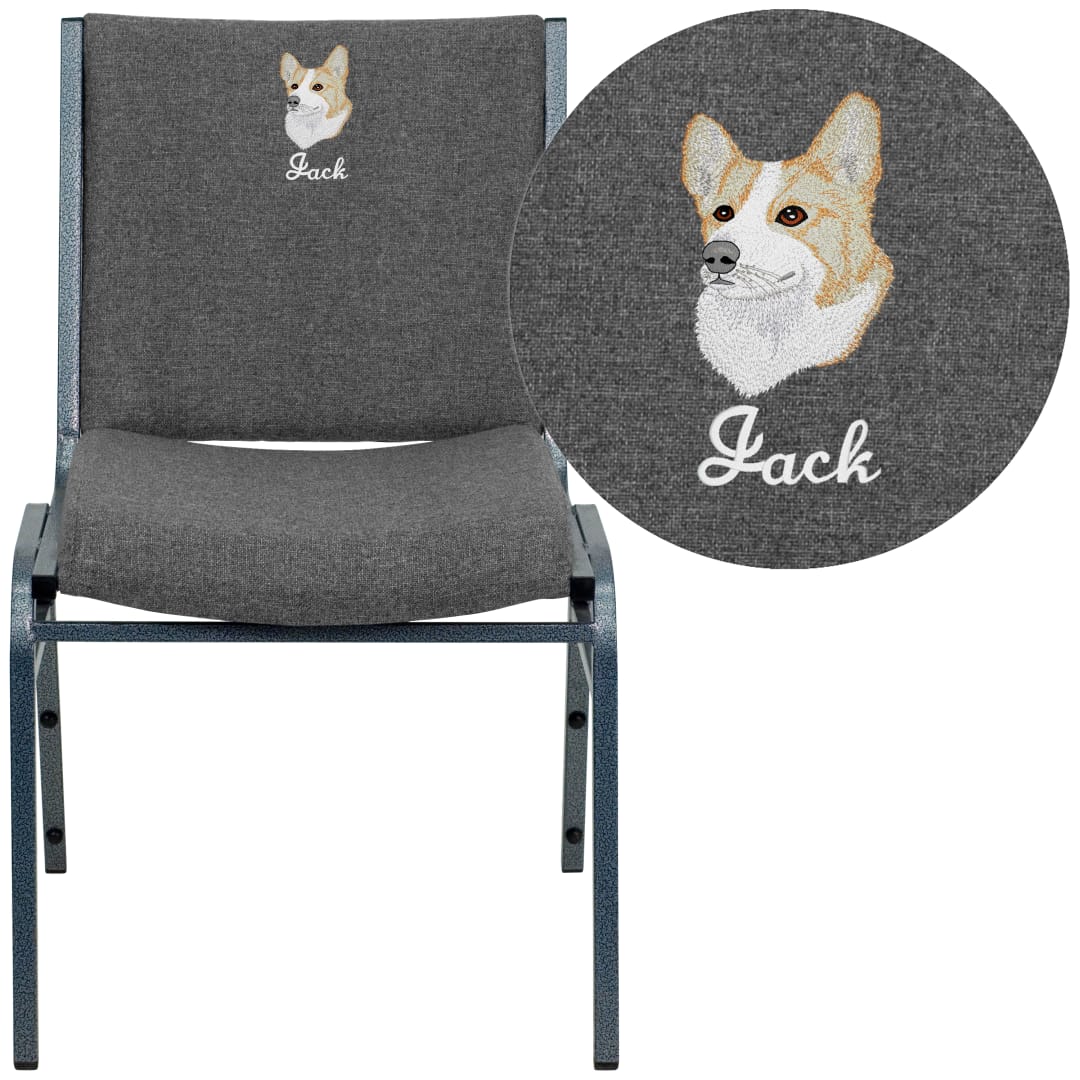Embroidered HERCULES Series Heavy Duty Gray Fabric Stack Chair