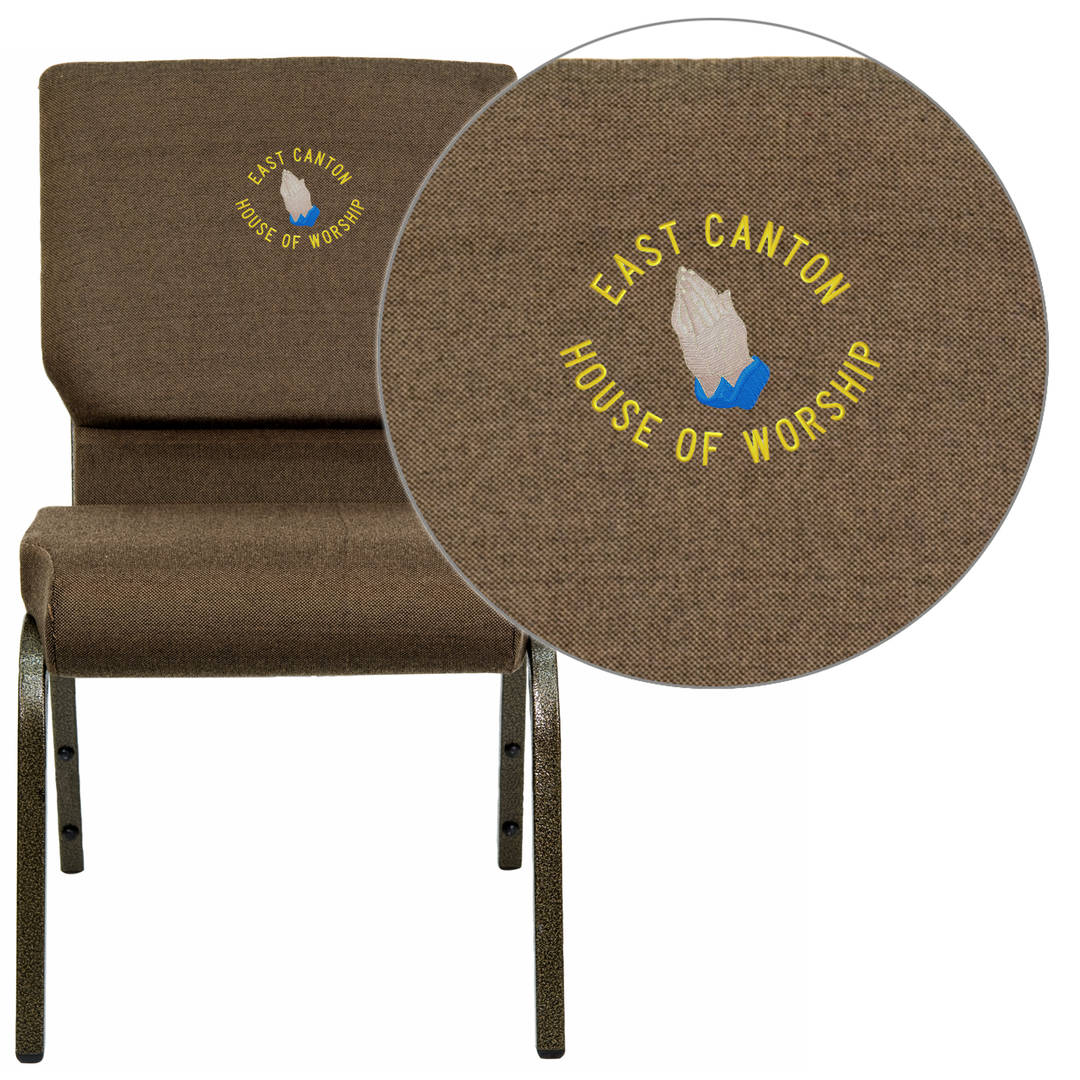 HERCULES Series Auditorium Chair -Stacking - 19inch Wide Seat - Brown Fabric/Gold Vein Frame - Custom Logo/Text