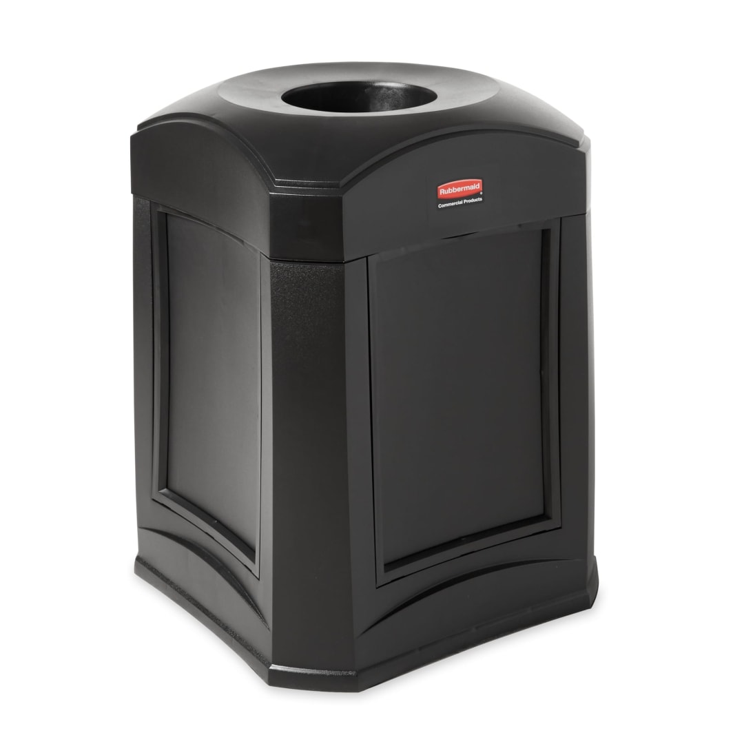 Rubbermaid Commercial Products Landmark Series® 35 Gal Funnel Top Store Front Trash Container with Panel Frame, Black