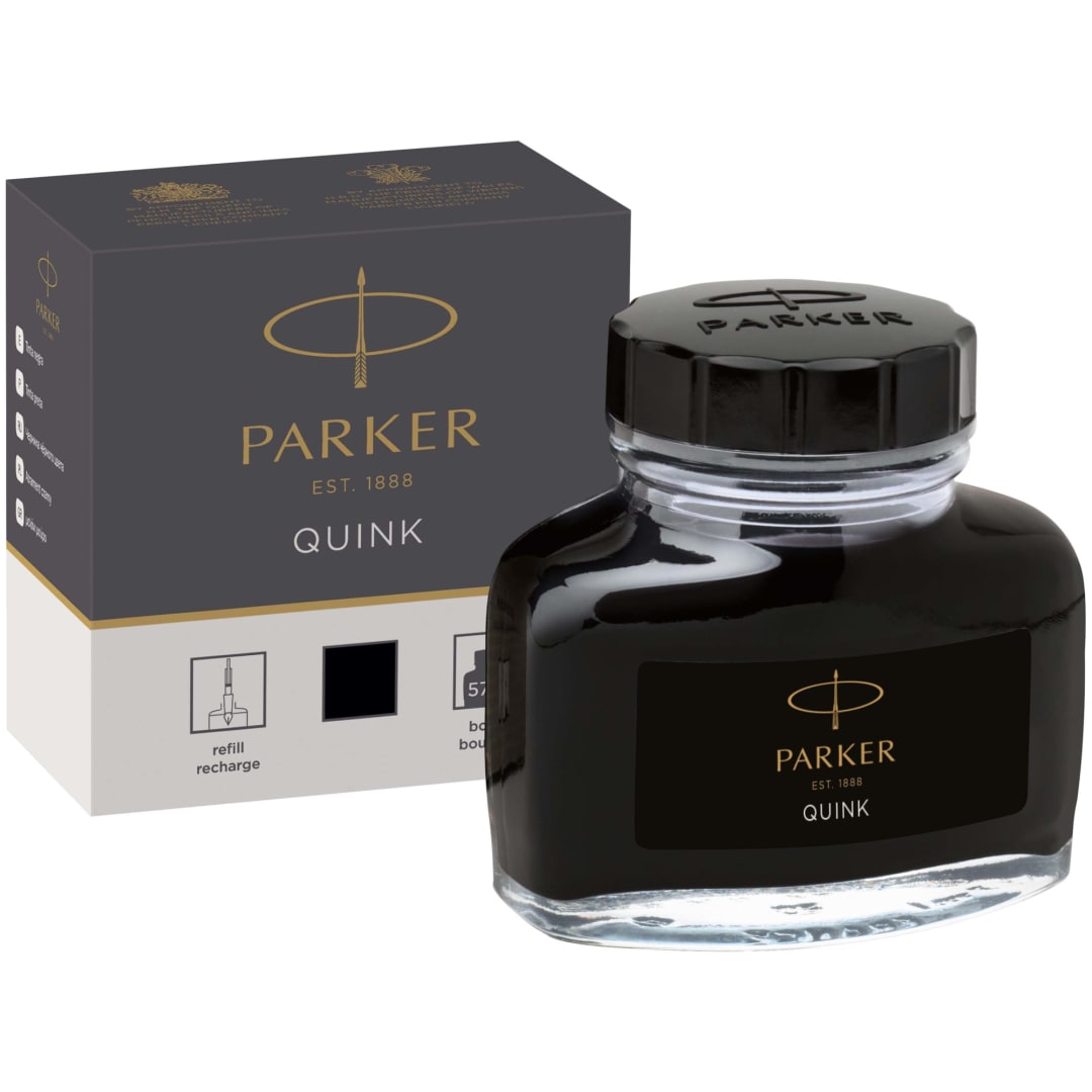 Parker Fountain Pen Ink Bottle | Black QUINK Ink | 57ml. Fountain Pen Refill