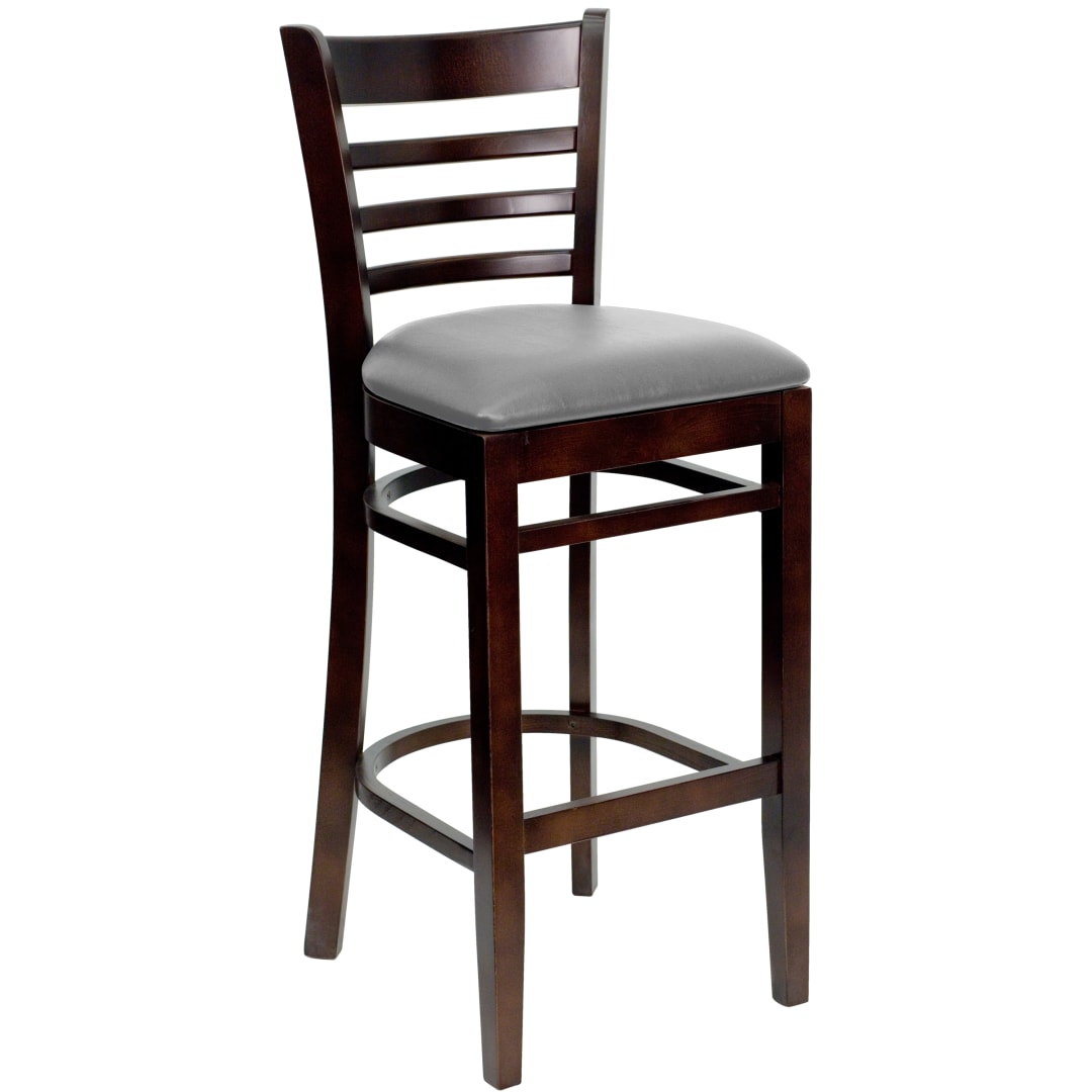 HERCULES Series Ladder Back Walnut Wood Restaurant Barstool - Custom Upholstered Seat