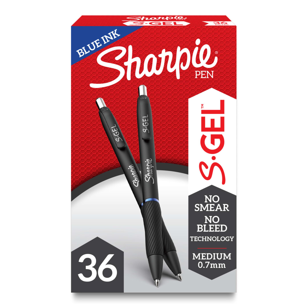 Sharpie® S-Gel, Gel Pens, Medium Point (0.7mm), Blue Ink Gel Pen, 36 Count