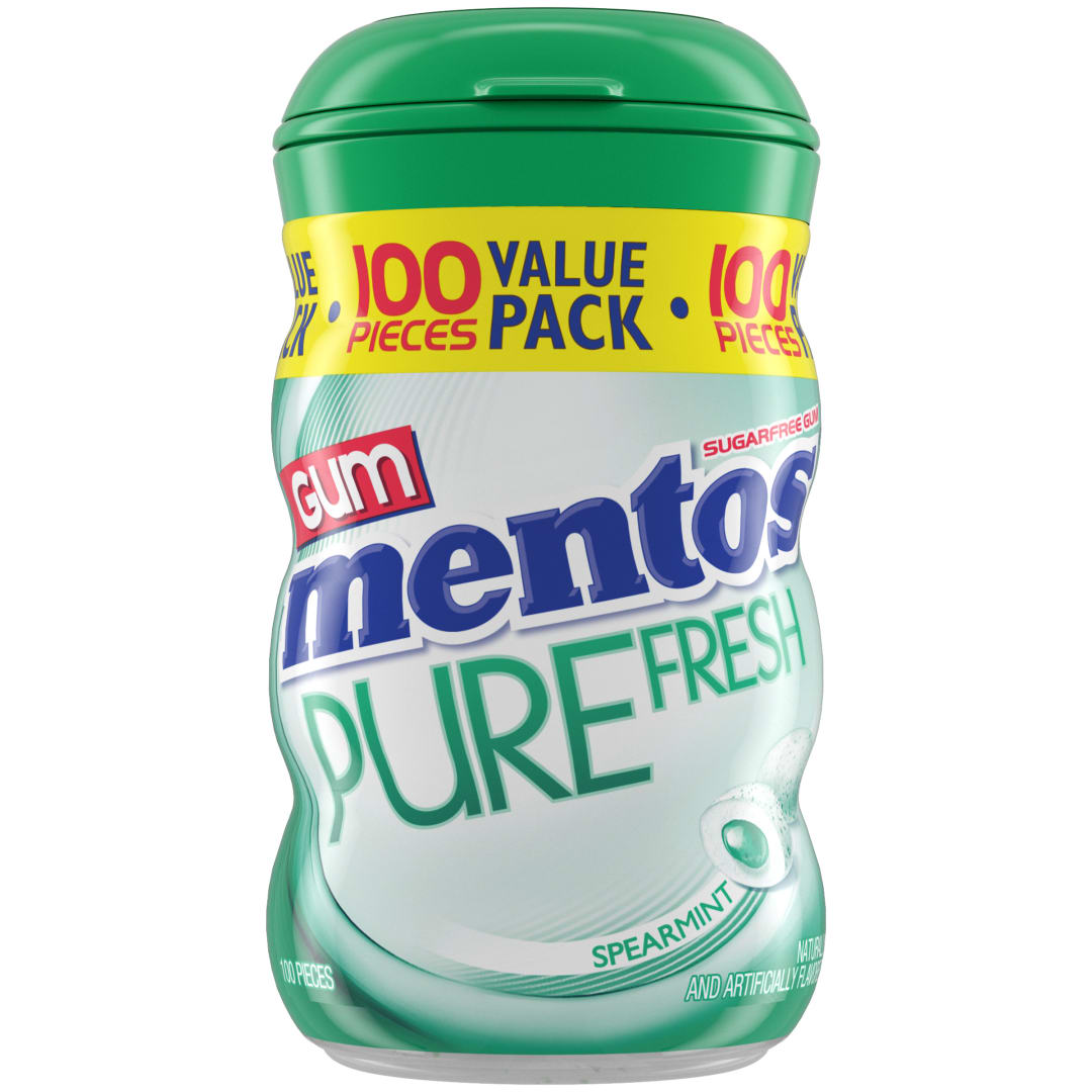 Mentos Gum Pure Fresh Sugar Free Chewing Gum Spearmint 100 pc XL Curvy Bottle