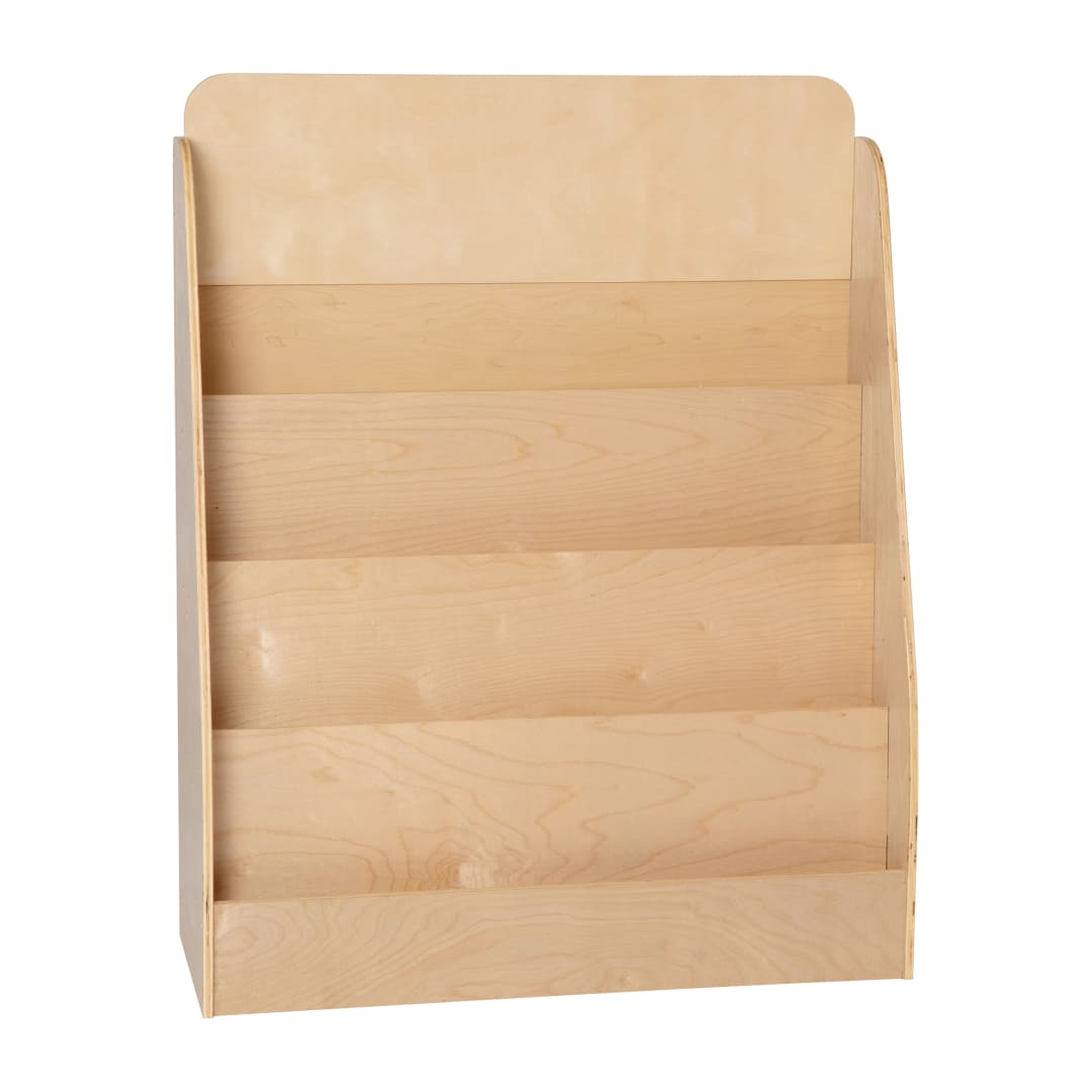 Hercules 4 Shelf Single-Sided Kids Natural Wooden Book &amp; Magazine Display Stand - Safe, Kid Friendly Design for Commercial or Home Use