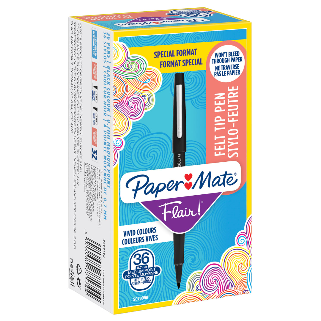 Paper Mate® Flair Felt Tip Pens | Medium Point (0.7mm) | Black | 36 Count