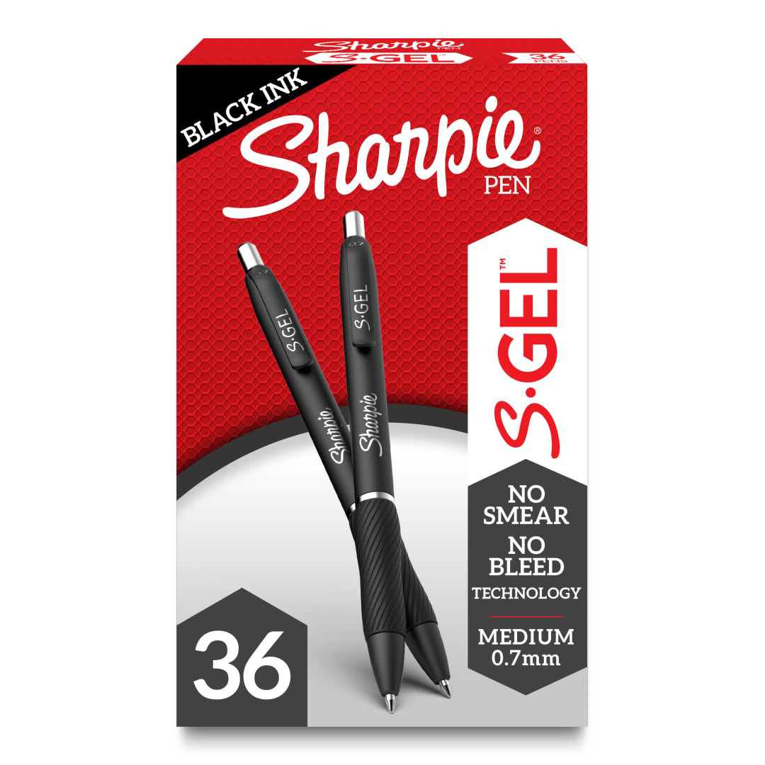 Sharpie® S-Gel, Gel Pens, Medium Point (0.7mm), Black Ink Gel Pen, 36 Count