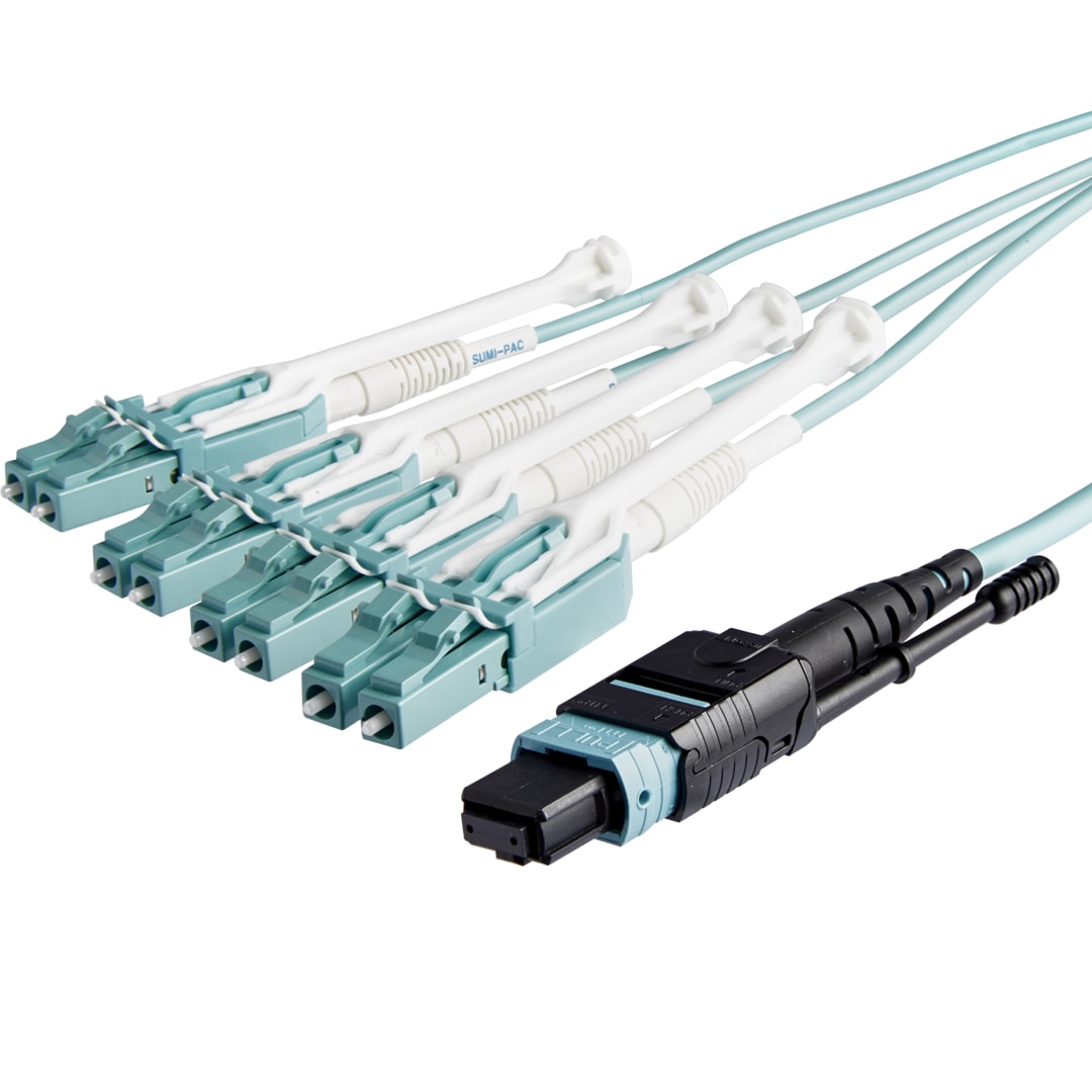 3m MTP MPO 8 x LC 40G OM3 Multi mode Aqua Plenum Pull