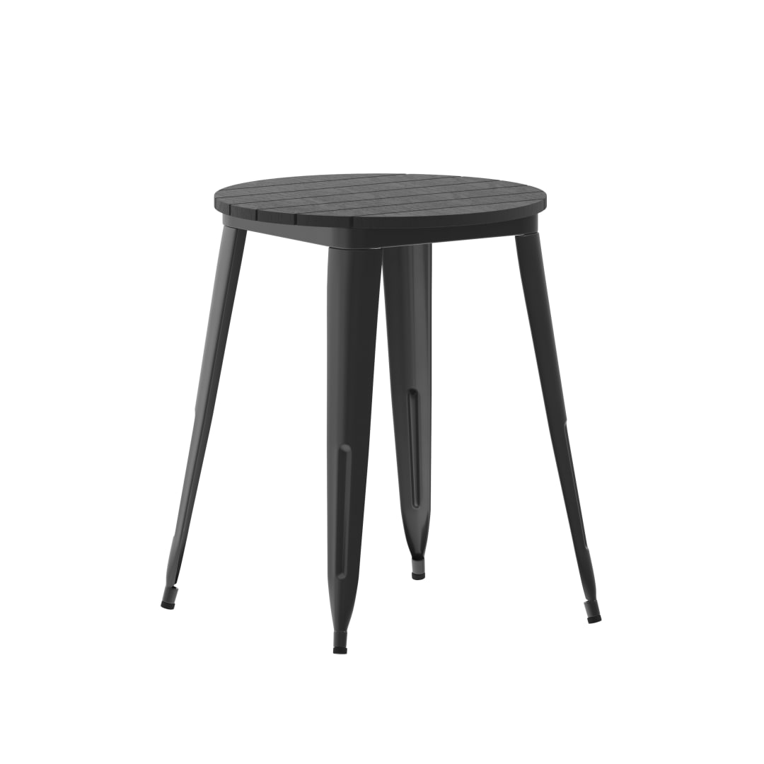 Declan Commercial Grade Indoor/Outdoor Dining Table, 23.75" Round All Weather Black Poly Resin Top with Black Steel Base