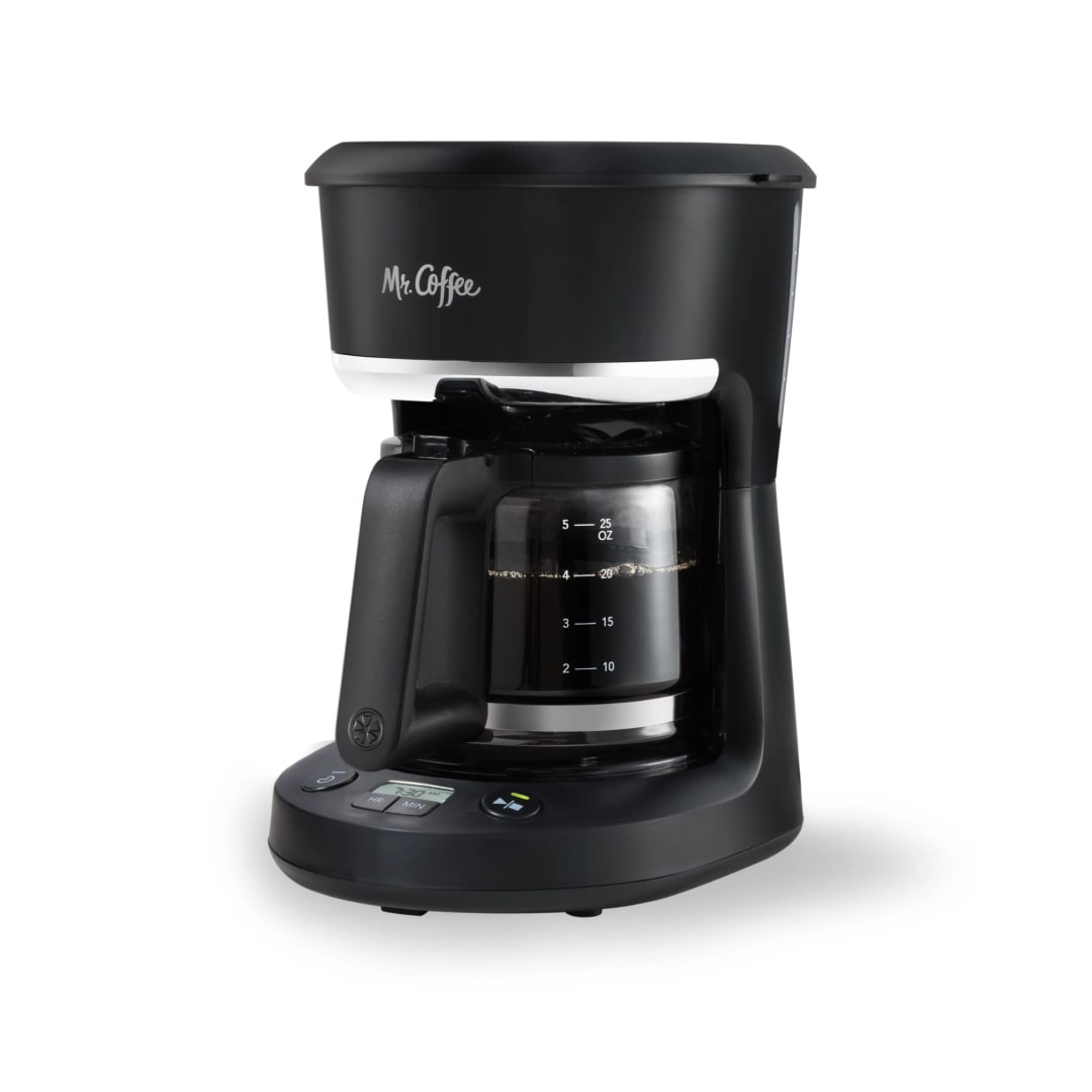 Mr. Coffee® 5-Cup Programmable Coffee Maker, 25 oz. Mini Brew, Space-Saving Coffee Machine, Black