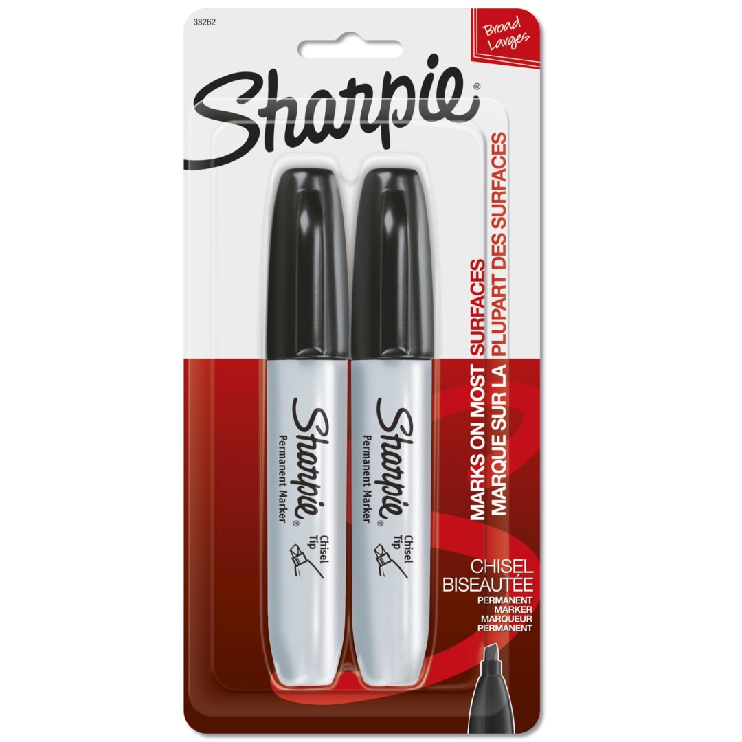 Sharpie® Permanent Markers, Chisel Tip, Black, 2 Count