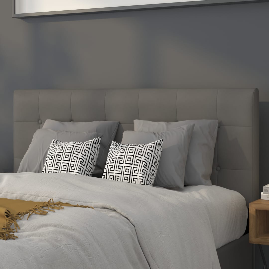 Lennox Tufted Upholstered Full Size Headboard in Gray Vinyl
