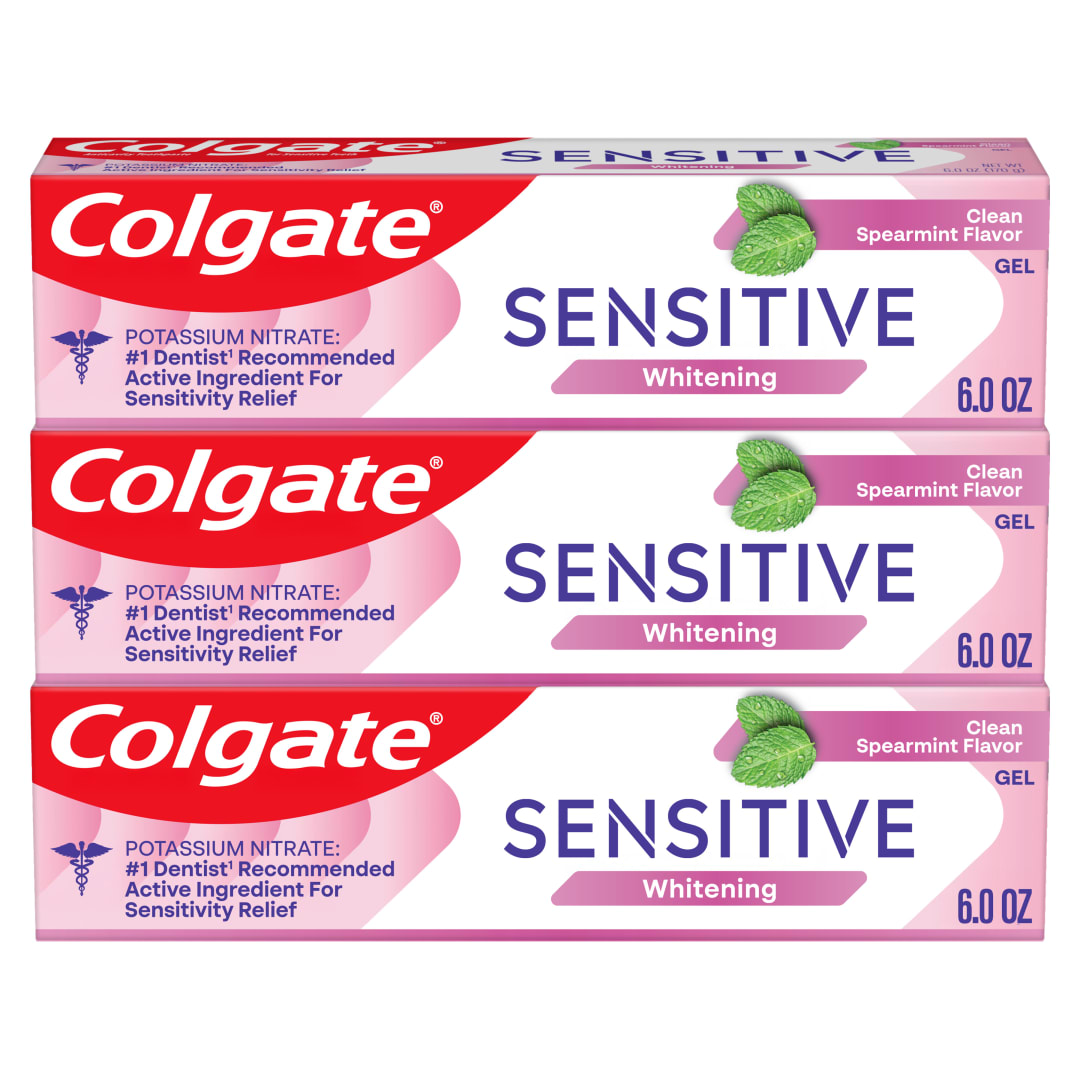 Colgate Sensitive Whitening Toothpaste Gel for Sensitive Teeth, Spearmint, 3 Pack, 6 oz
