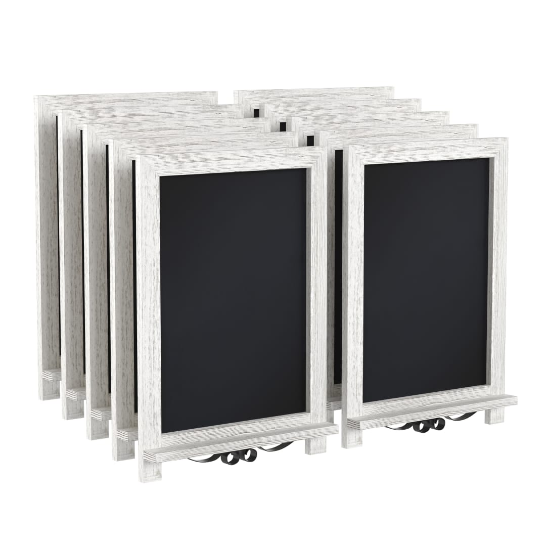 Canterbury 12" x 17" Whitewashed Tabletop Magnetic Chalkboards with Metal Scrolled Legs, Hanging Wall Chalkboards, Countertop Memo Boards, Set of 10