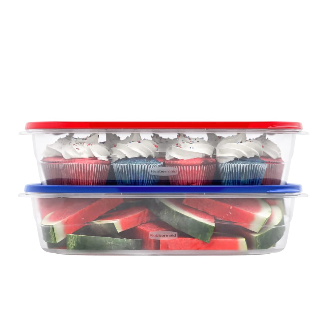 Rubbermaid TakeAlongs Special-Edition Americana 1-Gallon Rectangle Food Storage Containers with Lids, 2-Pack, Cookie Container, QuikClik Seal, Ridged Lids, BPA-Free