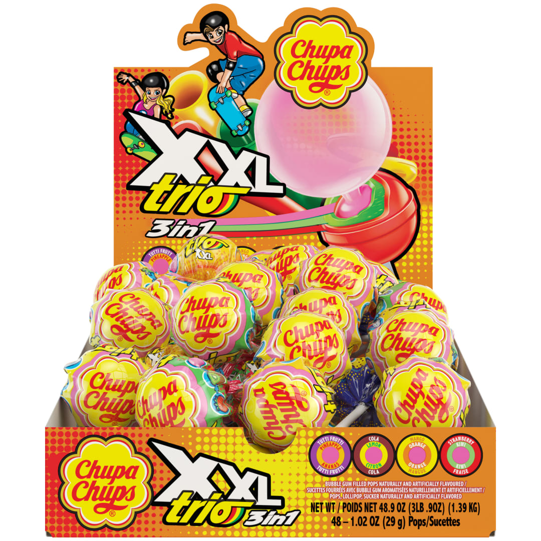 Chupa Chups XXL Trio Lollipops Assorted Flavors Boxs - 48 Pack