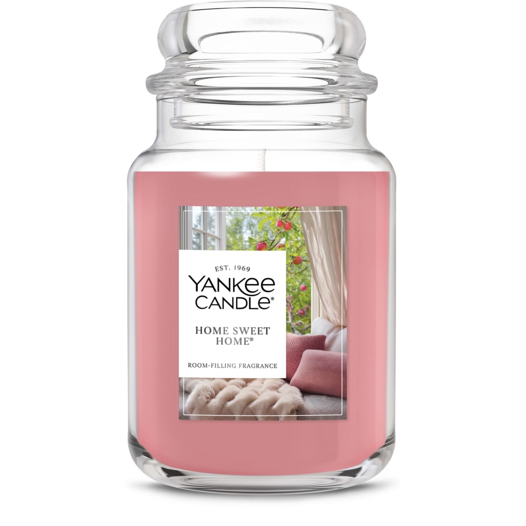 Yankee Candle® Large Jar Scented Candle with up to 150 Hour Burn Time, Premium Plant Wax Blend for Consistent Burn, 22 oz Jar Candle with Room Filling Fragrance, Home Sweet Home