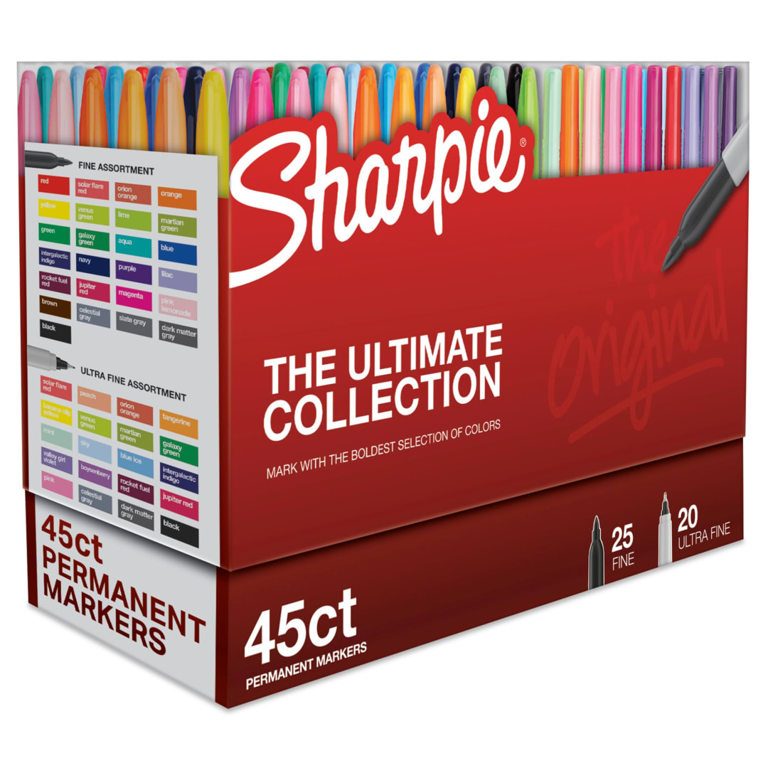 Sharpie Permanent Markers, Ultimate Collection, Fine and Ultra-Fine Tips, Assorted Colors, 45 Count