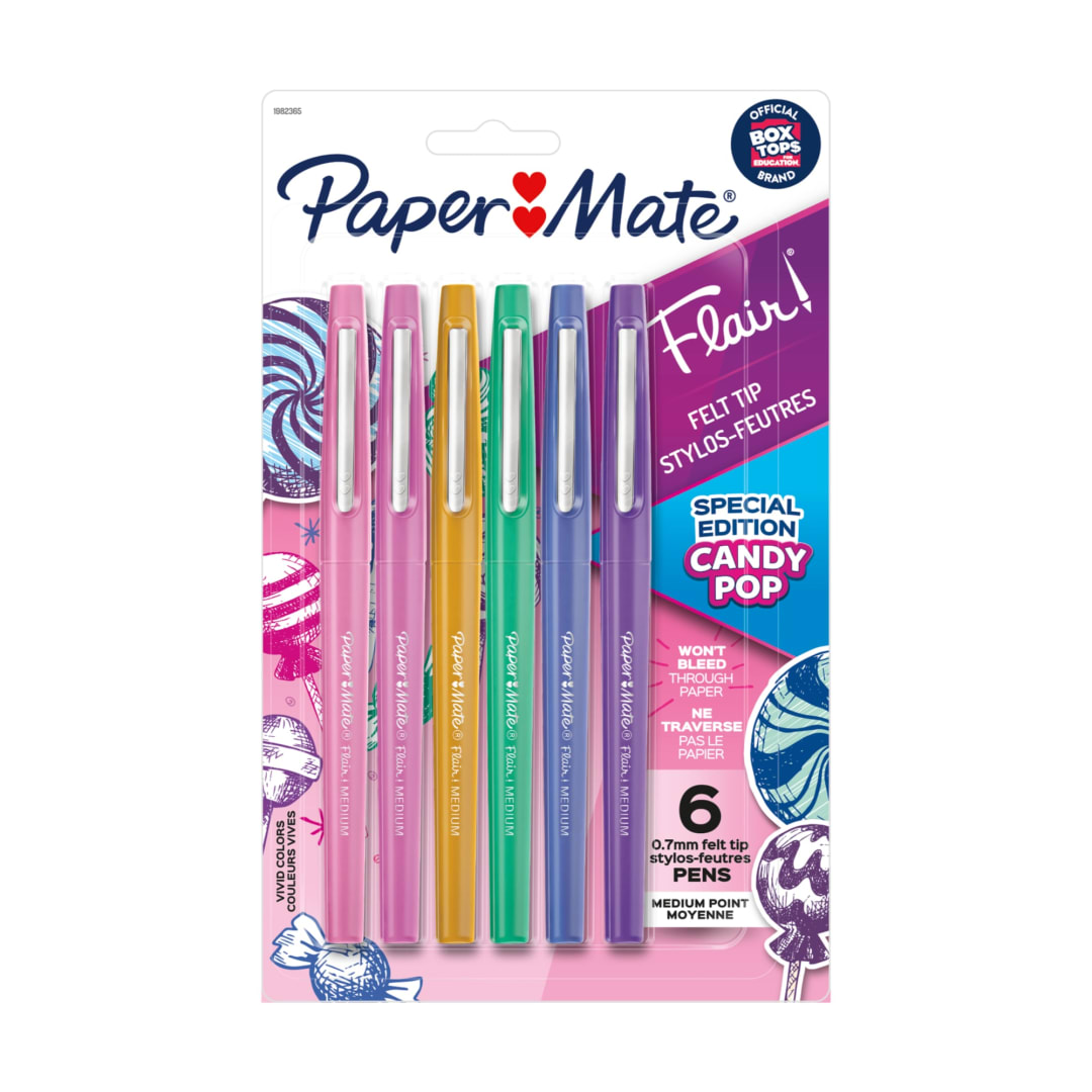 Paper Mate® Flair Felt Tip Pens, Medium Point (0.7mm), Limited Edition Candy Pop Pack, 6 Count