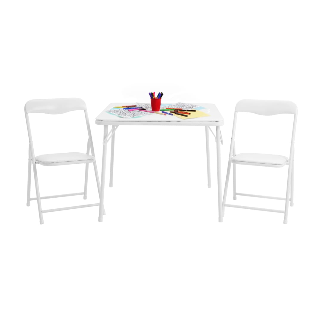 Mindy Kids White 3 Piece Folding Table and Chair Set