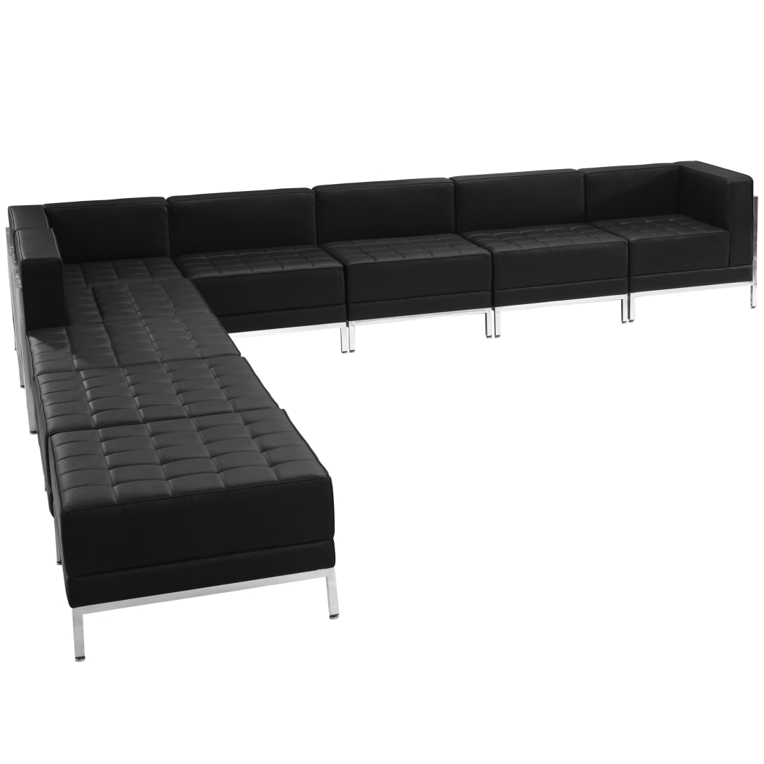 HERCULES Imagination Series Black LeatherSoft Sectional Configuration with Ganging Clips, 9 Pieces