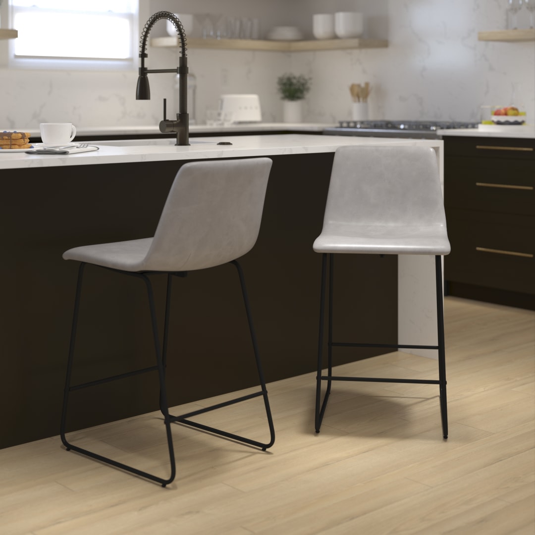 Reagan 24 inch LeatherSoft Counter Height Barstools in Light Gray, Set of 2
