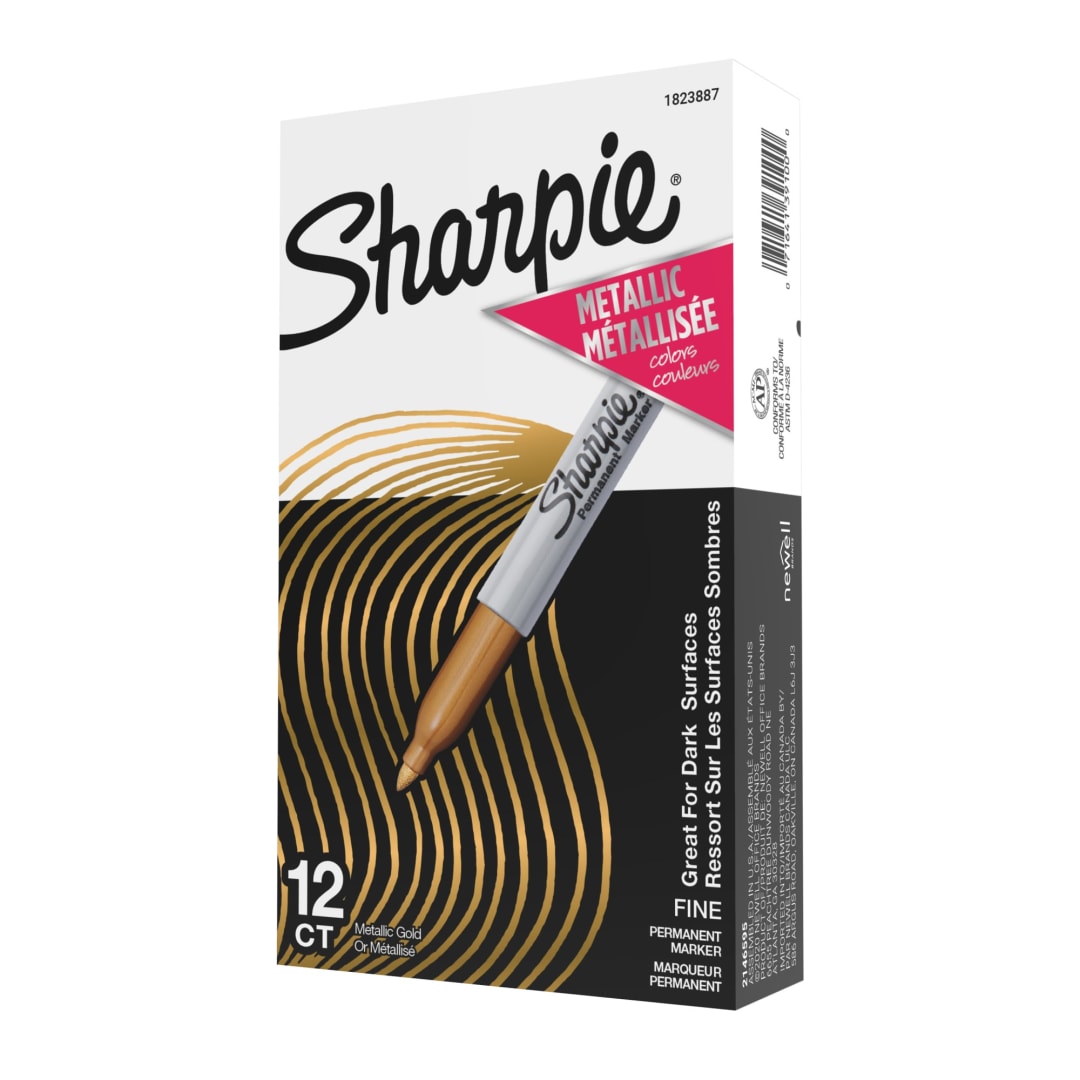 Sharpie® Metallic Permanent Markers, Fine Point, Gold, 12 Count