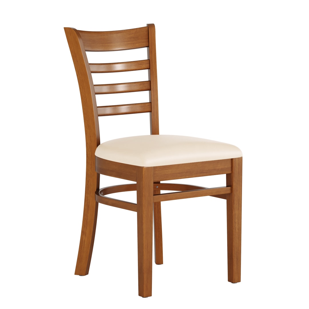HERCULES Ladder Back Cherry Wood Restaurant Chair - Tan Vinyl Seat