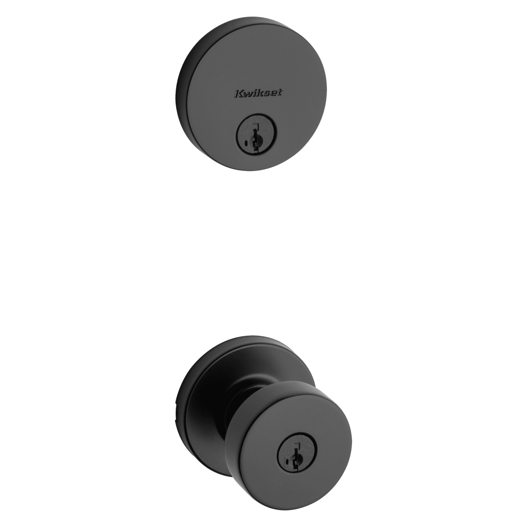 991 Pismo Keyed Entry Knob and Single Cylinder Deadbolt Combo Pack featuring SmartKey Security™ in Matte Black