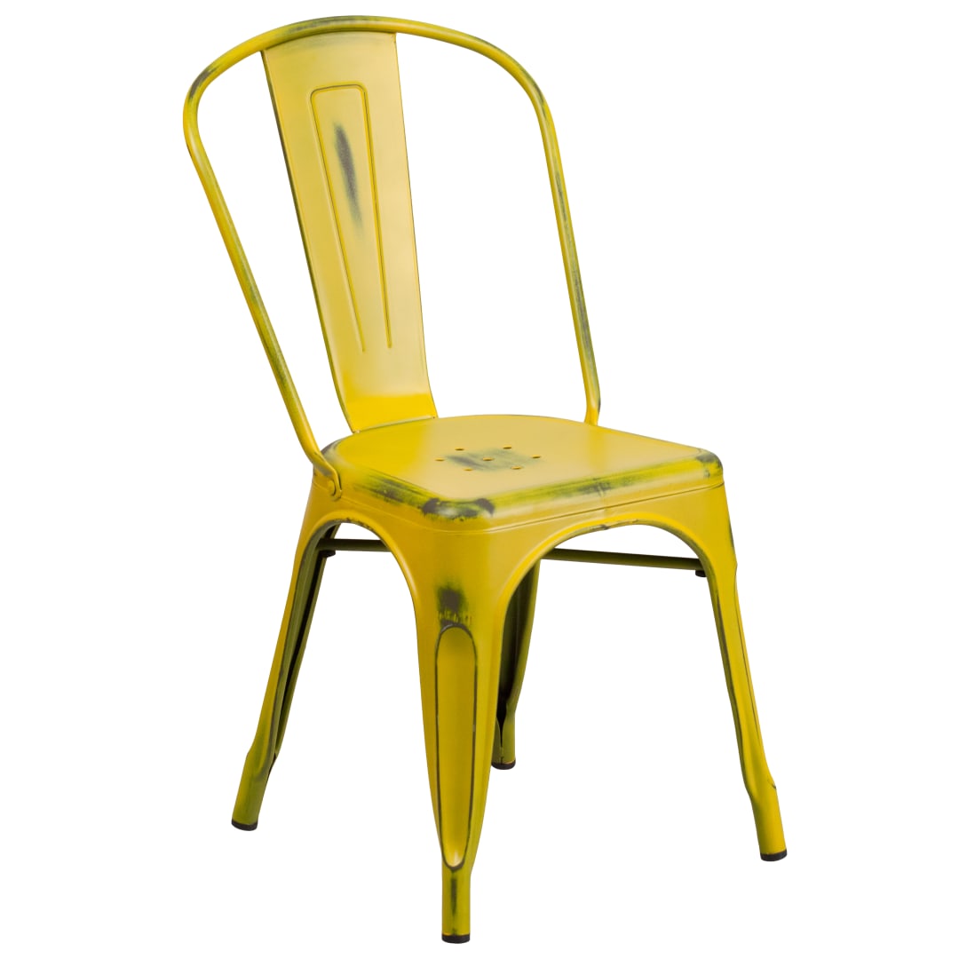 Tenley Commercial Grade Distressed Yellow Metal Indoor-Outdoor Stackable Chair