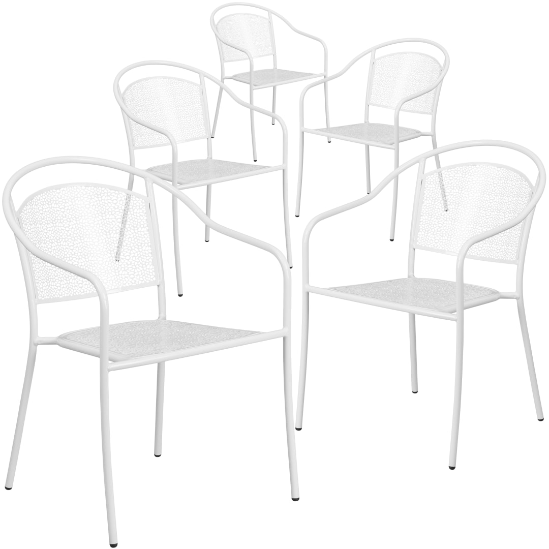 Oia Commercial Grade 5 Pack White Indoor-Outdoor Steel Patio Arm Chair with Round Back