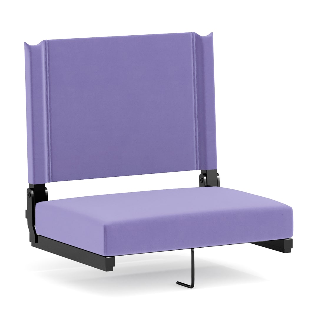 Grandstand Comfort 500 lb Capacity Padded Stadium Chairs, Folding Seats with Handles, Lightweight &amp; Durable, Purple
