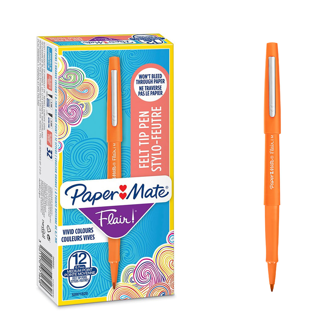 Paper Mate® Flair Felt Tip Pens | Medium Point (0.7mm) | Orange | 12 Count