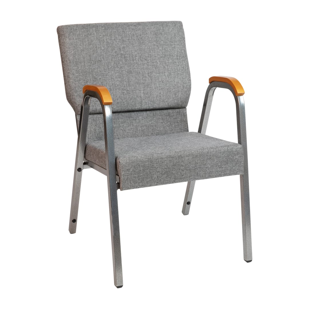 HERCULES Series 21"W Stacking Wood Accent Arm Church Chair in Gray Fabric - Silver Vein Frame