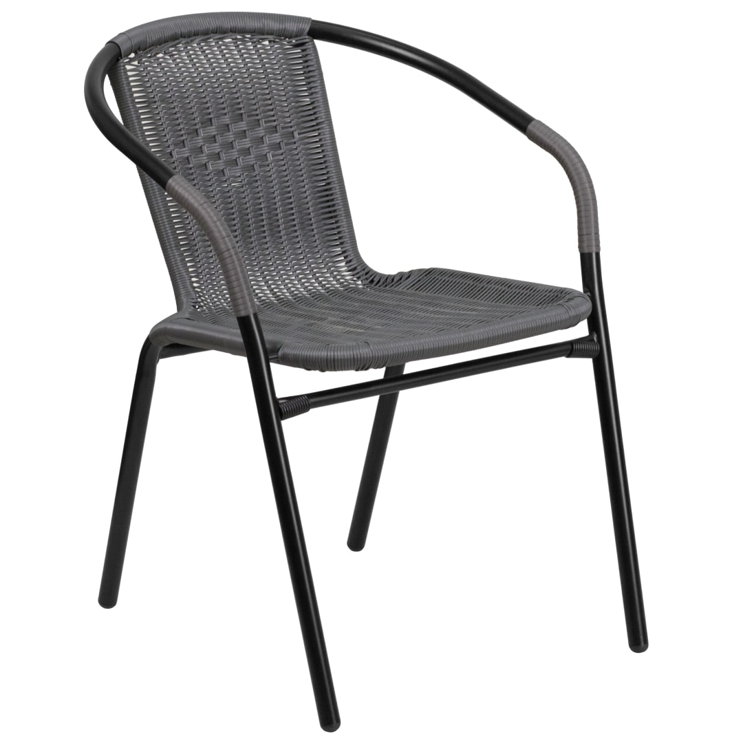 Lila Commercial Grade Gray Rattan Indoor-Outdoor Restaurant Stack Chair