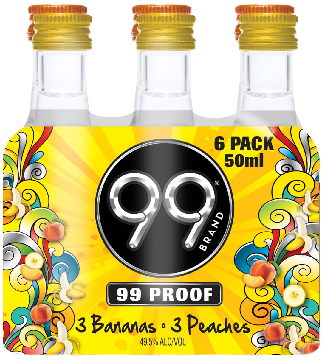 99 Banana and Peach Assorted Liqueur 6 Pack 50ml 99 Proof