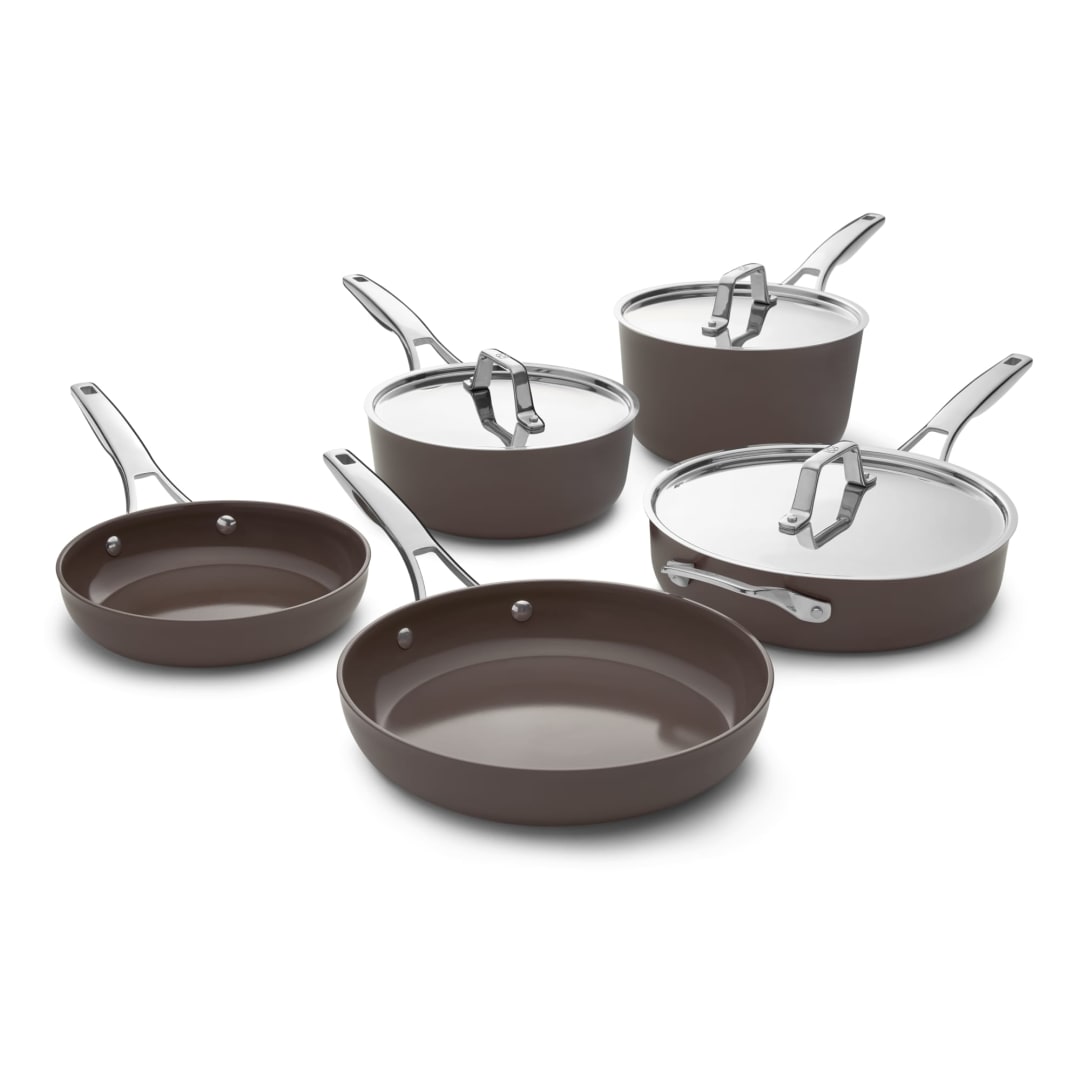 Calphalon Premier Ceramic Nonstick 8 Piece Cookware Set, Durable Pots and Pans for Everyday Cooking, Long Lasting PFAS-Free Kitchen Set, Dishwasher Safe, Fond