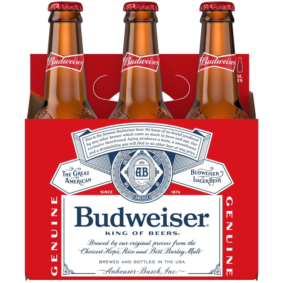 Budweiser American Lager Beer 6 Pack, 12 fl oz Bottles