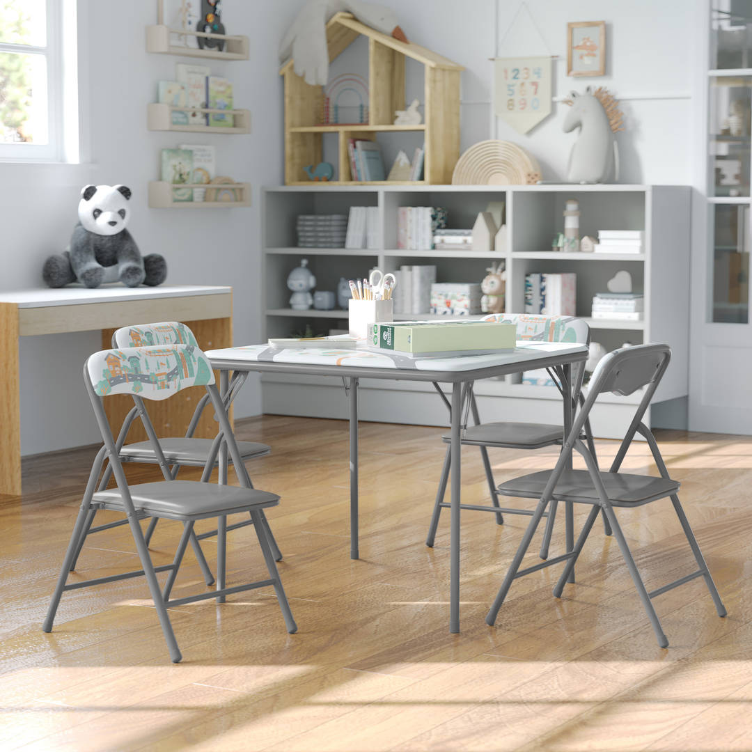 Mindy 5-Piece Folding Table and Chairs Set Portable Activity Table for Daycare, Classrooms & Playrooms, Printed