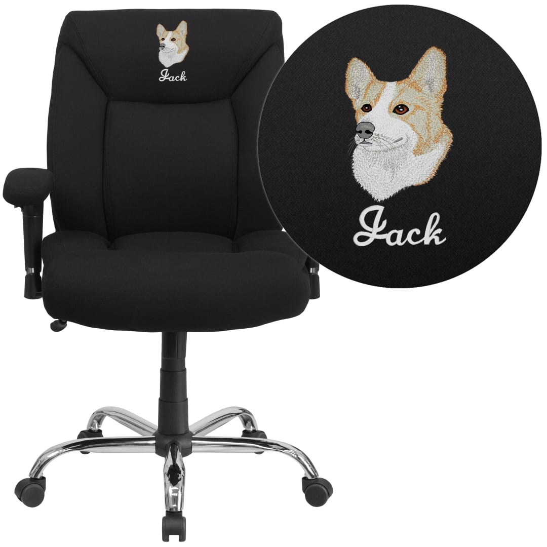 Embroidered HERCULES Series Big &amp; Tall 400 lb. Rated Black Fabric Deep Tufted Ergonomic Task Office Chair with Arms