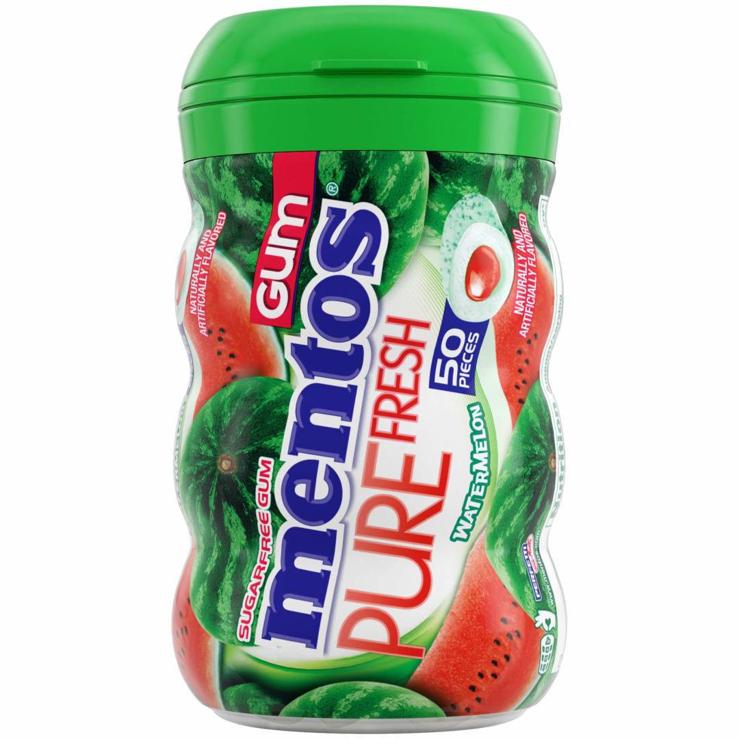 Mentos Gum Pure Fresh Sugar Free Chewing Gum Watermelon 50 pc Curvy Bottle