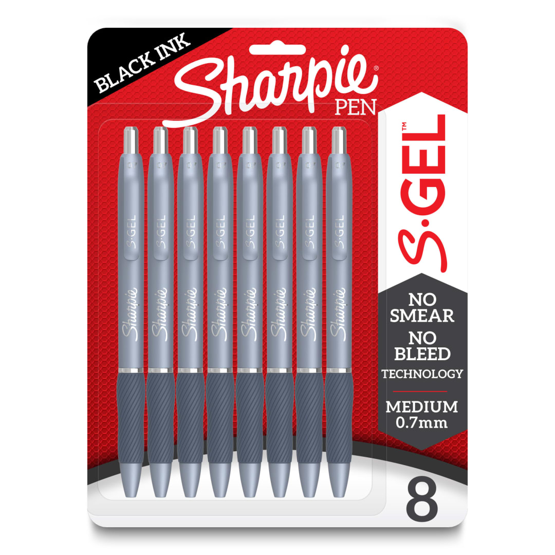Sharpie® S-Gel, Gel Pens, Medium Point (0.7mm), Black Ink Gel Pens, 8 Count