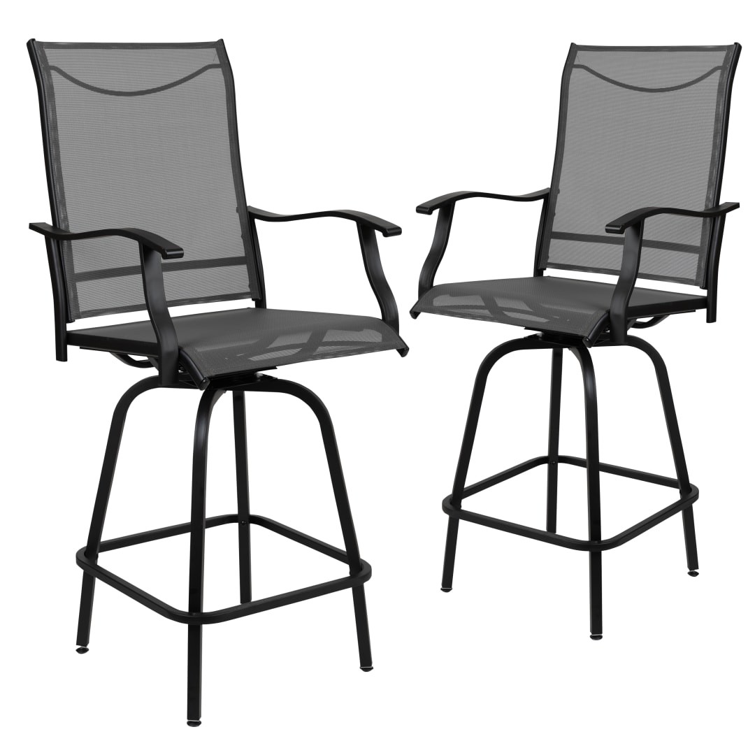 Valerie Patio Bar Height Stools Set of 2, All-Weather Textilene Swivel Patio Stools with High Back & Armrests in Gray