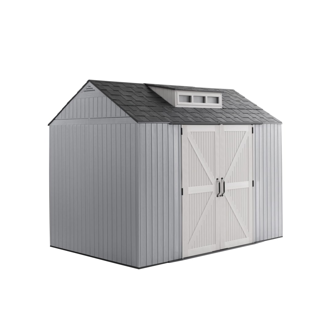 Rubbermaid Extra Large Resin Outdoor Storage Shed With Floor (7 x 10 Ft.) Weather Resistant Brown Organization for Home/Lawn Mower/Backyard Equipment/Bike Storage/Pool Supplies