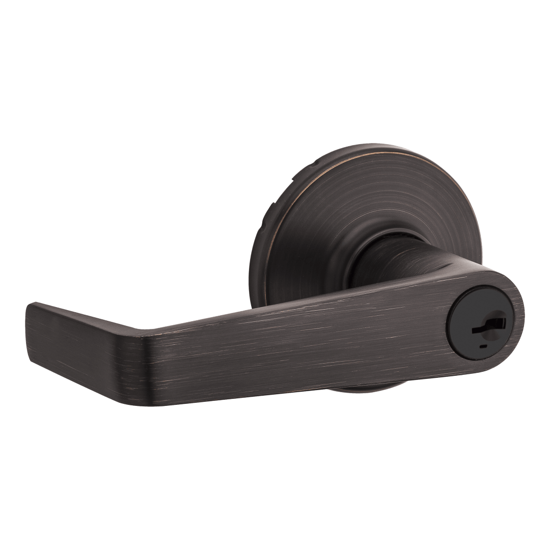 Kingston Round Keyed Entry Lever in Venetian Bronze featuring SmartKey Security UL Rated