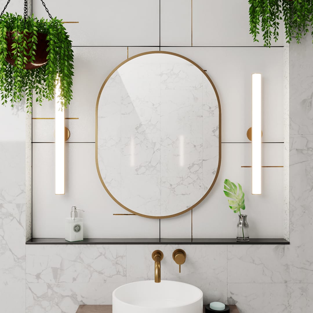 Prospero 32 inch H x 24 inch W Oval Hanging Mirror, Brushed Brass