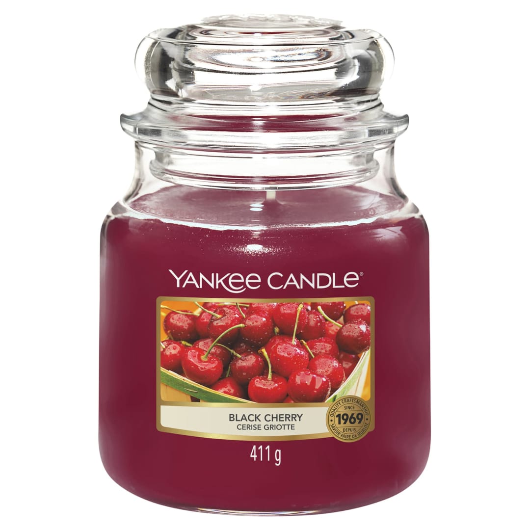 Yankee Candle® Scented Candle | Black Cherry Medium Jar Candle| Long Burning Candles: up to 75 Hours | Gifts for Women