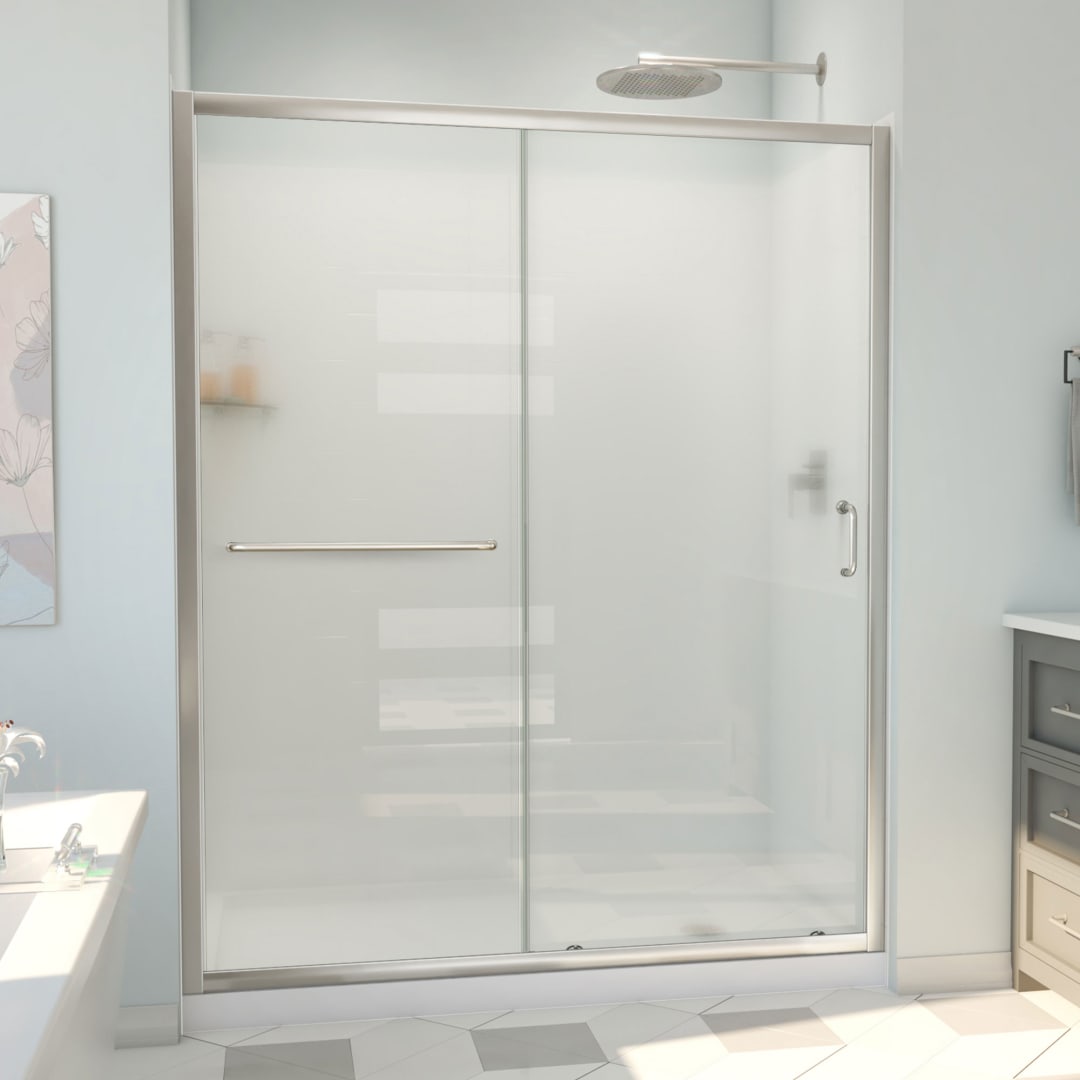DreamLine Infinity-Z 36 inch D x 60 inch W x 78 3/4 inch H Semi-Frameless Sliding Shower Door in Brushed Nickel and Frosted Glass, Right Drain Shower Base, and Wall Kit in White